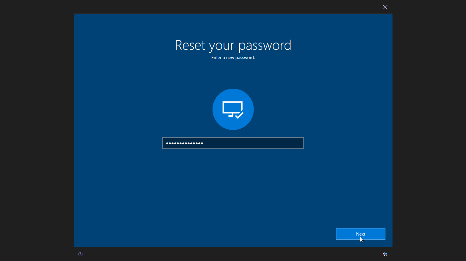 Reset password link at Windows login